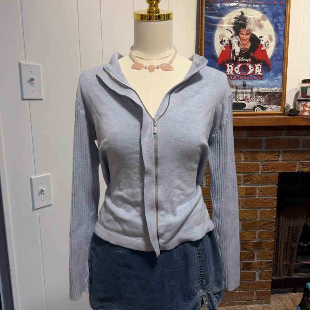 Tommy Hilfiger light blue zip up jacket with ribbed sleeves Size Large